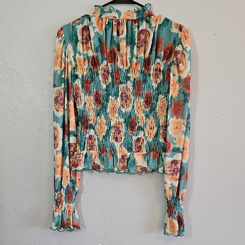 Promesa Floral Smocked Blouse With Ruffling Multicolor Womens Medium - Picture 7 of 7